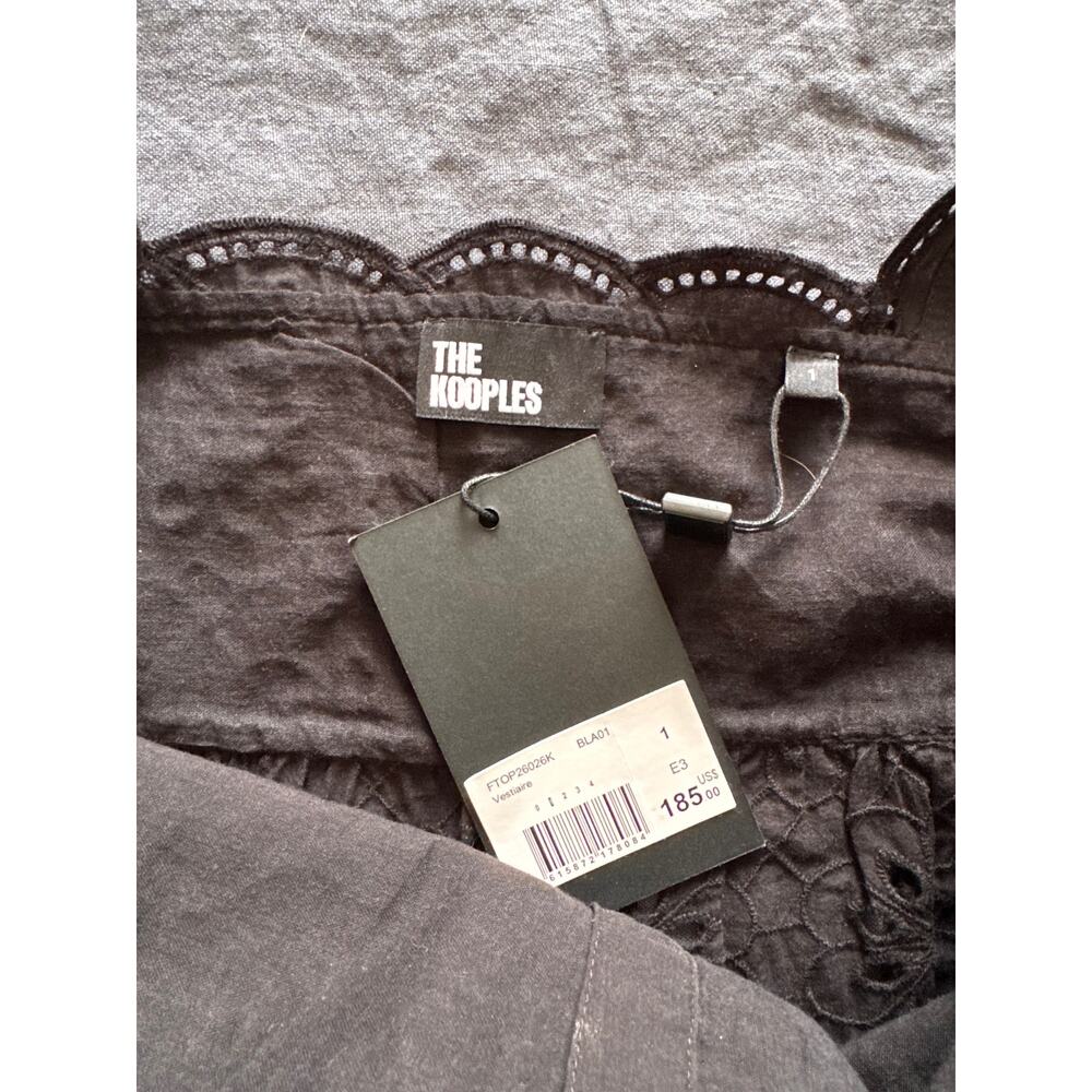The Kooples | NWT Black Cotton Eyelet Peplum Top Size XS/S Button Front - Picture 9 of 11